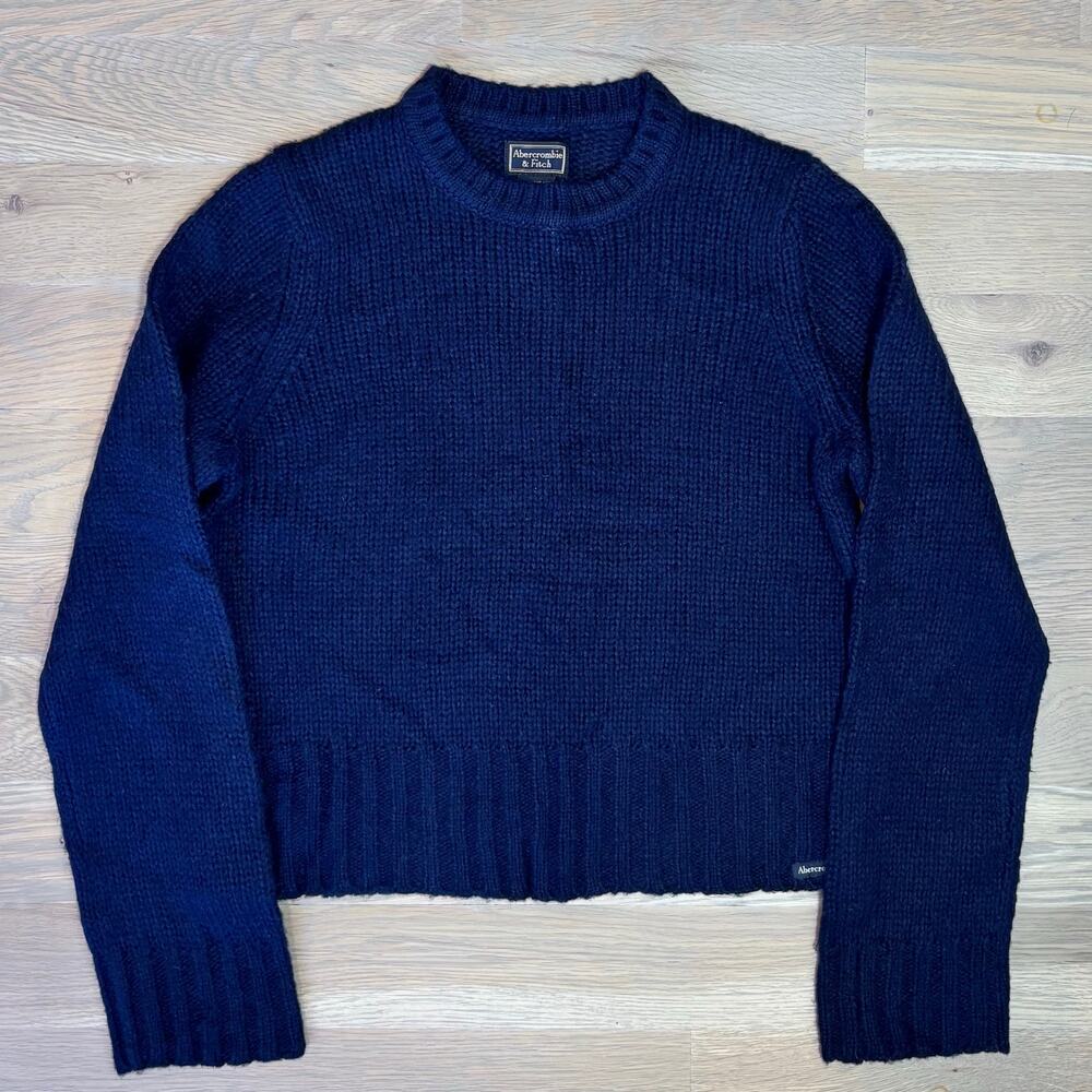 VTG Y2K Abercrombie Fitch Wool Blend Fisherman Sweater Cropped Navy Women Large